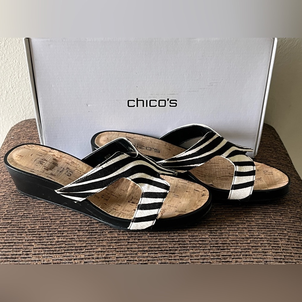 CHICO’S Zebra Sandals - Size 9-1/2 Genuine Calf Hide